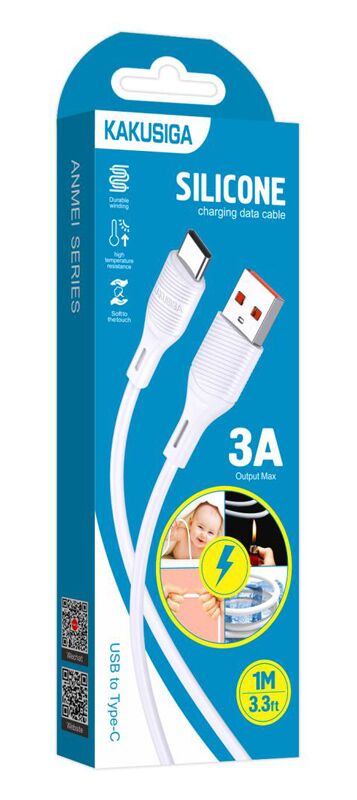 KAKUSIGA καλώδιο USB-C σε USB KSC-953, σιλικόνης, 3A, 480Mbps, 1m, λευκό - Image 4