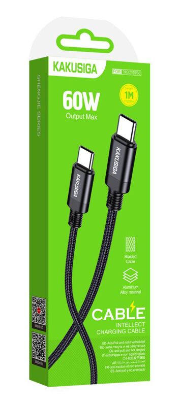 KAKUSIGA καλώδιο USB-C σε USB-C KSC-970, 60W, 480Mbps, 1m, μαύρο - Image 4