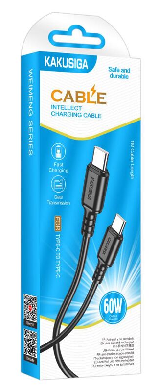 KAKUSIGA καλώδιο USB-C σε USB-C KSC-982, 60W, 480Mbps, 1m, μαύρο - Image 3