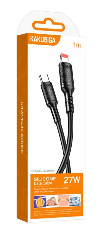 KAKUSIGA καλώδιο Lightning σε USB-C KSC-984, σιλικόνης, 27W, 480Mbps, 1m, μαύρο - Image 4