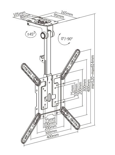 BRATECK βάση τηλεόρασης οροφής LCD-CM344, 23-55", έως 20kg - Image 5