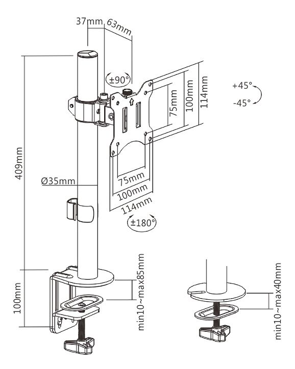 BRATECK βάση γραφείου οθόνης LDT57-C01, 17-32", έως 9kg - Image 5
