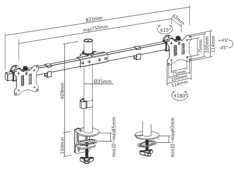 BRATECK βάση γραφείου για 2x οθόνες LDT57-C02, 17-32", έως 9kg - Image 6