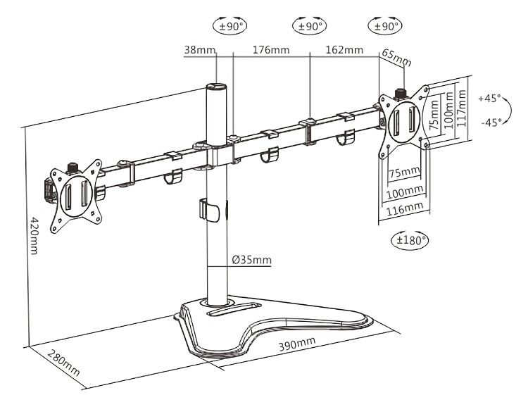 BRATECK βάση γραφείου για 2x οθόνες LDT66-T024, 17-32", έως 9kg - Image 5