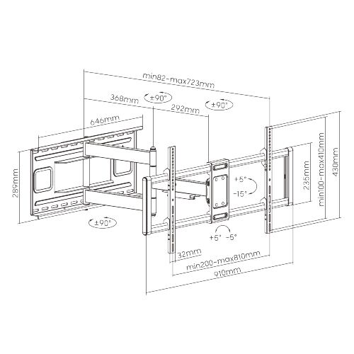 BRATECK επιτοίχια βάση τηλεόρασης LPA77-483, 43-90", 80kg, heavy duty, full motion - Image 7