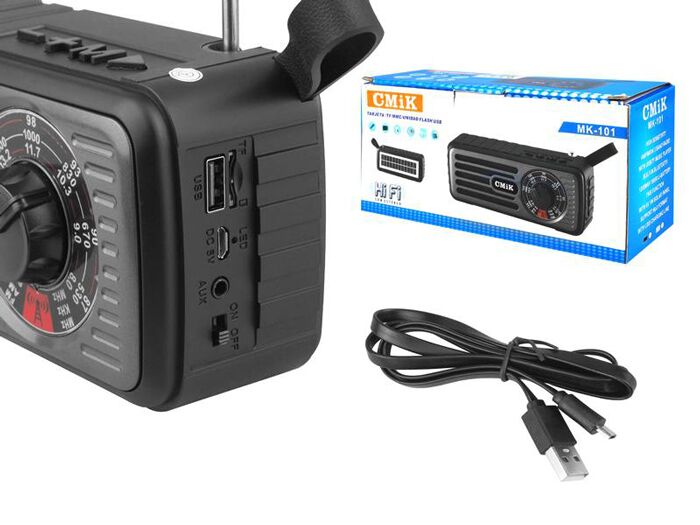 CMIK φορητό ραδιόφωνο & ηχείο MK-101, ηλιακό, BT/USB/TF/AUX, μαύρο - Image 3