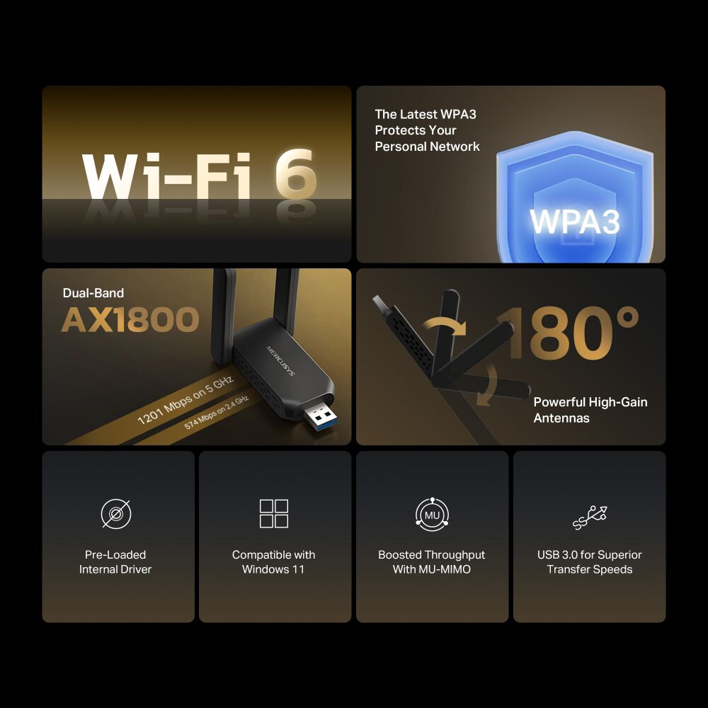 MERCUSYS ασύρματος USB αντάπτορας δικτύου MA72XH, AX1800, Dual Band, V.1.0 - Image 2