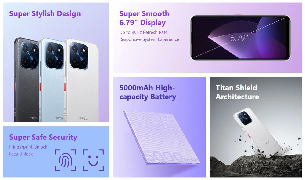 MEIZU smartphone Mblu 22, 6.79", 4/128GB, 5000mAh, λευκό - Image 2