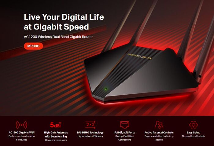 MERCUSYS wireless Gigabit router MR30G, Wi-Fi 1200Mbps AC1200, Ver. 1.0 - Image 2