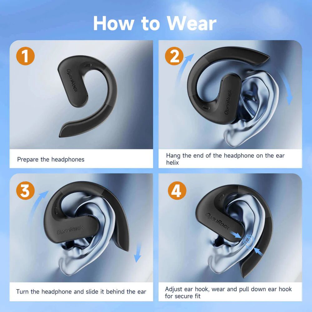 OPENROCKS earphones με θήκη φόρτισης OpenRock S, Open Wearable Stereo, ANC, μαύρο, by OneOdio - Image 10