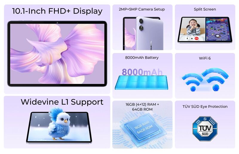 OUKITEL tablet OT6, 10.1" FHD+, 4/64GB, 8000mAh, Android 13, γκρι - Image 2
