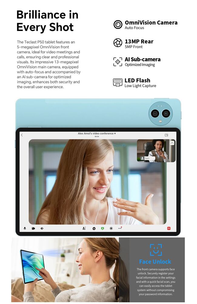 TECLAST tablet P50, 11", 6/128GB, 4G, Android 14, 8000mAh, μπλε - Image 5