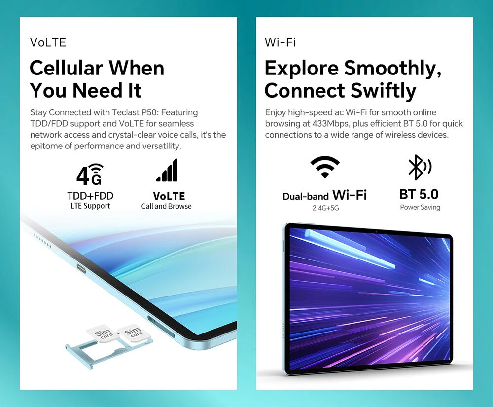 TECLAST tablet P50, 11", 6/128GB, 4G, Android 14, 8000mAh, μπλε - Image 15