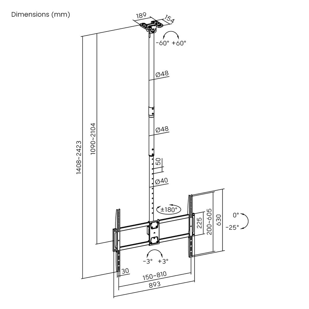 BRATECK βάση τηλεόρασης οροφής PLB-CE1568XL, 50-100", έως 80kg, heavy duty - Image 10
