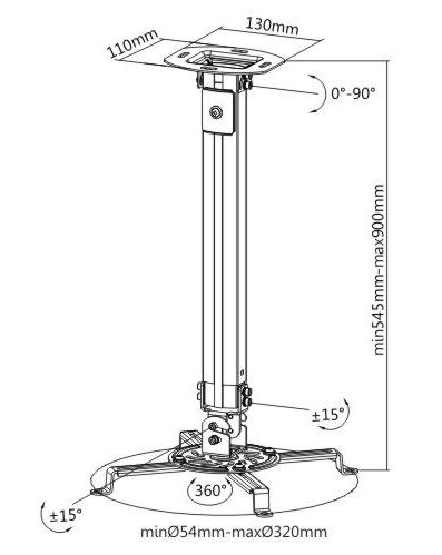 BRATECK βάση projector οροφής PRB-18M, 13.5kg - Image 2