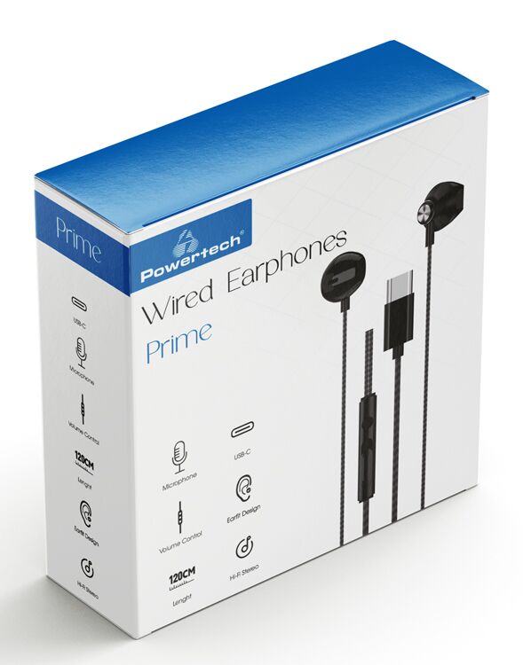 POWERTECH earphones με μικρόφωνο Prime, USB-C σύνδεση, 1.2m, μαύρα - Image 3