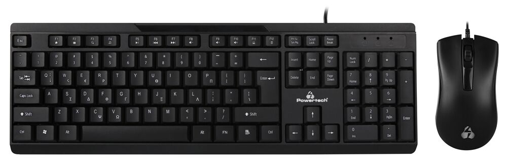POWERTECH set ποντίκι & πληκτρολόγιο PT-1068, ενσύρματο, 1000DPI, μαύρο
