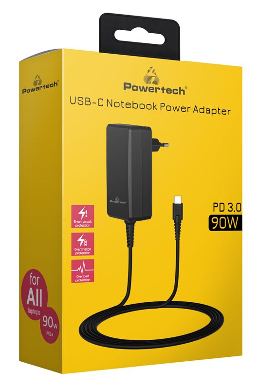 POWERTECH φορτιστής laptop PT-1157, USB-C PD, universal, 90W, μαύρος - Image 2