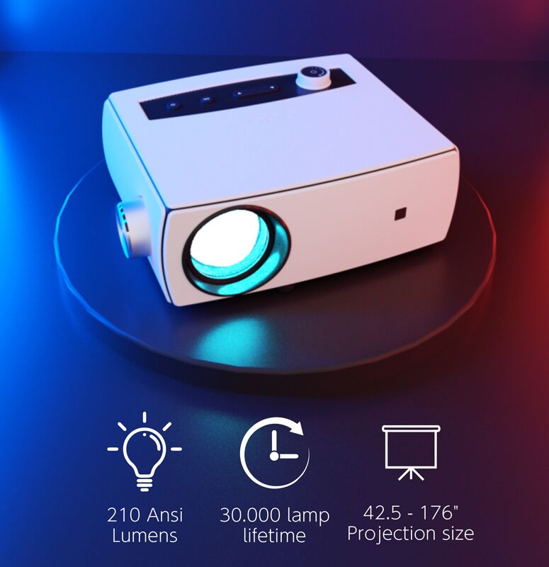 POWERTECH LED βιντεοπροβολέας PT-1158, ηχείο, 1080p, 210 ANSI lm, λευκός - Image 2