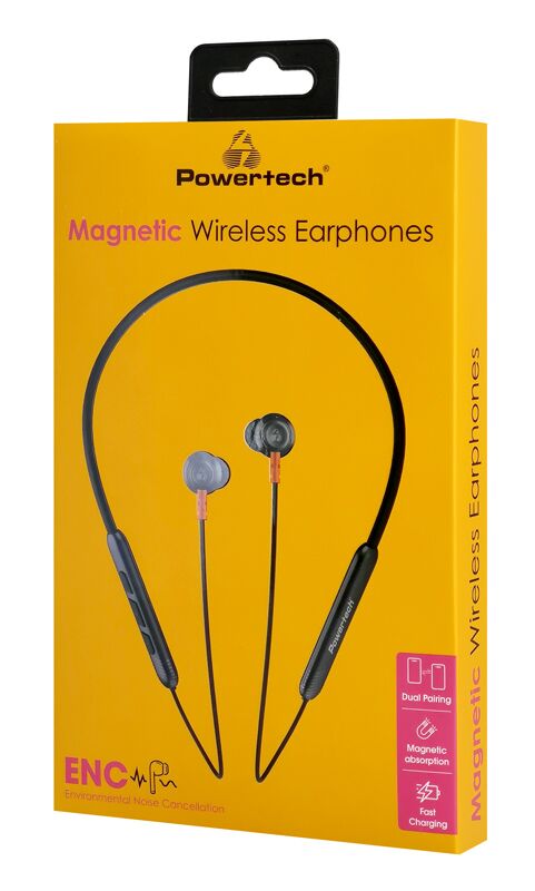 POWERTECH earphones PT-1228 με μαγνήτη, Bluetooth ENC 10mm 180mAh, μαύρα - Image 5
