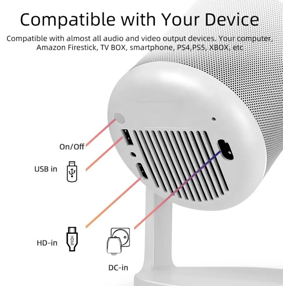 POWERTECH smart βιντεοπροβολέας PT-1305, 1080p, WiFi, Android, 170 ANSI lumens, λευκός - Image 5