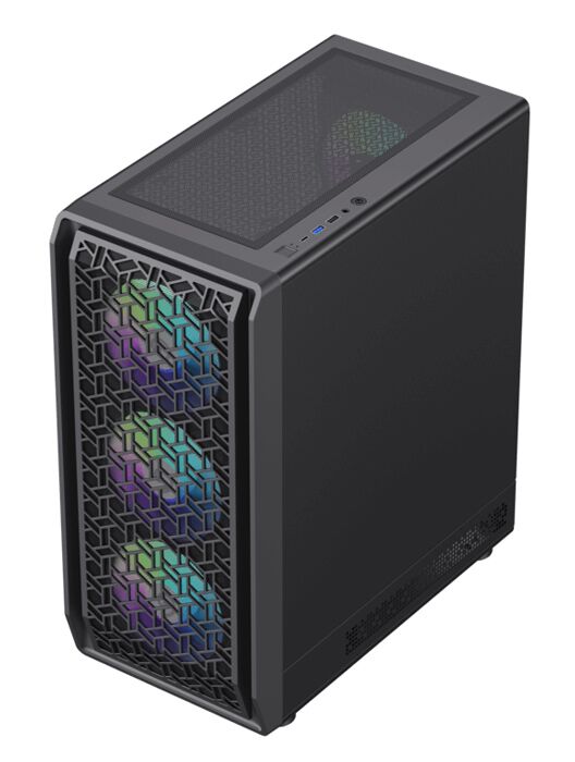 POWERTECH Gaming PC Case PT-1309, tempered glass, 4x ARGB fan, ATX, 340x200x436mm, μαύρο - Image 3