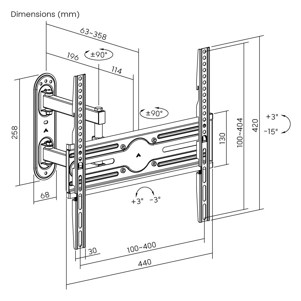 POWERTECH επιτοίχια βάση τηλεόρασης PT-1388, 32-65", έως 35kg, full motion - Image 7