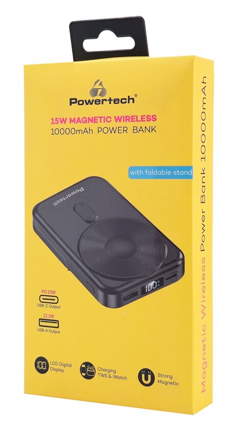 POWERTECH power bank με οθόνη PT-1416, 10000mah, magnetic wireless, 22.5W, μαύρο - Image 4