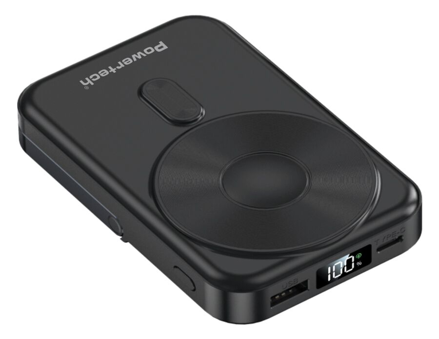 POWERTECH power bank με οθόνη PT-1416, 10000mah, magnetic wireless, 22.5W, μαύρο