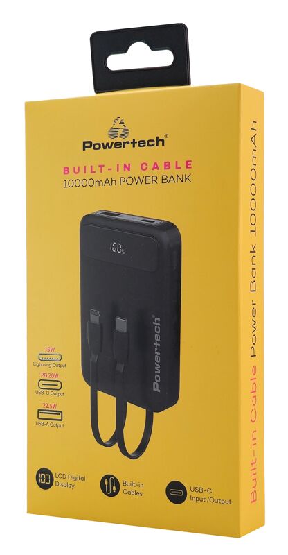 POWERTECH power bank με καλώδια και οθόνη PT-1417 10000mAh, 22.5W, μαύρο - Image 4