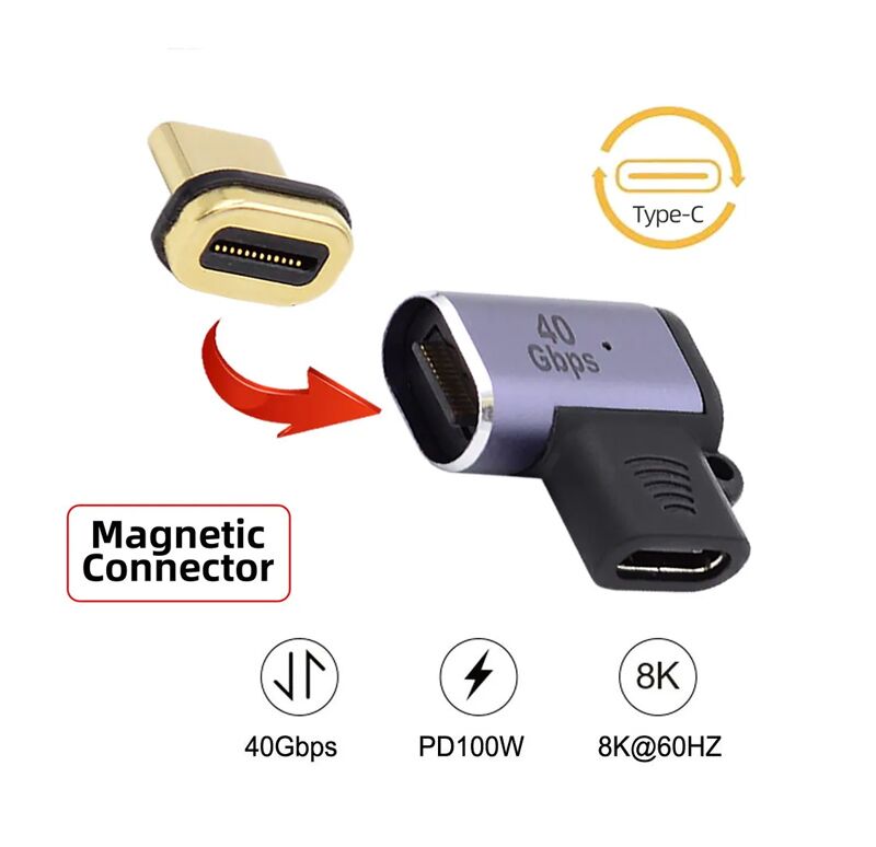 POWERTECH αντάπτορας USB-C PTH-107, μαγνητικός, 100W, 40Gbps, γκρι - Image 3