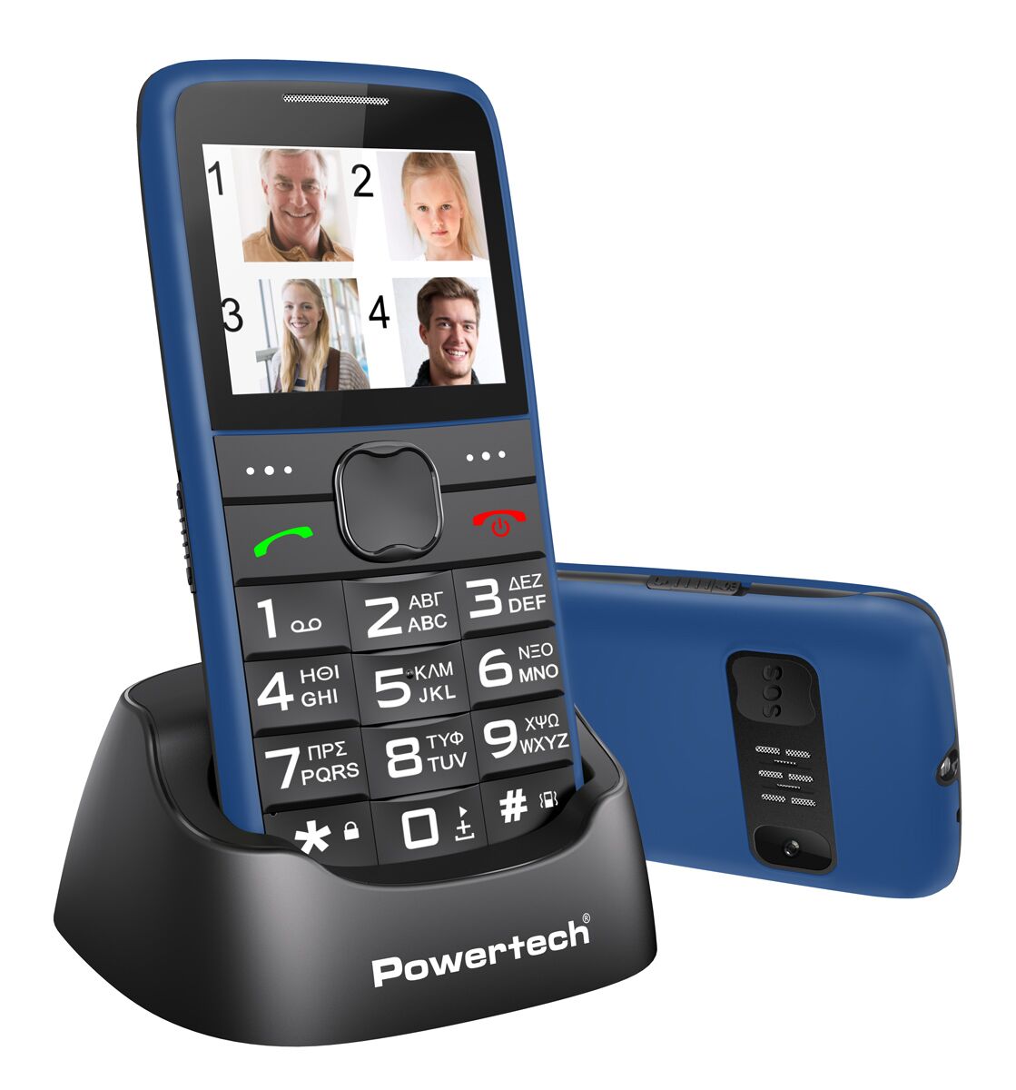 POWERTECH κινητό τηλέφωνο Sentry Eco V2, dual SIM, πλήκτρο SOS, μπλε