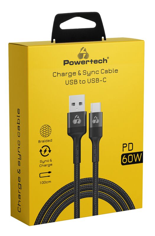 POWERTECH καλώδιο USB σε USB-C PTR-0128, PD 60W, copper, 1m, μαύρο - Image 2