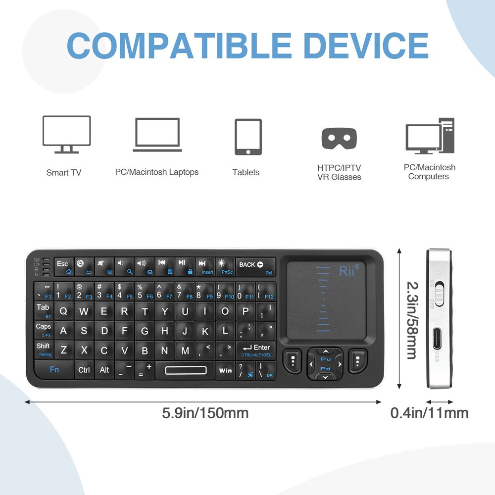 RIITEK ασύρματο mini πληκτρολόγιο K06, backlit, Bluetooth/2.4GHz, μαύρο - Image 7