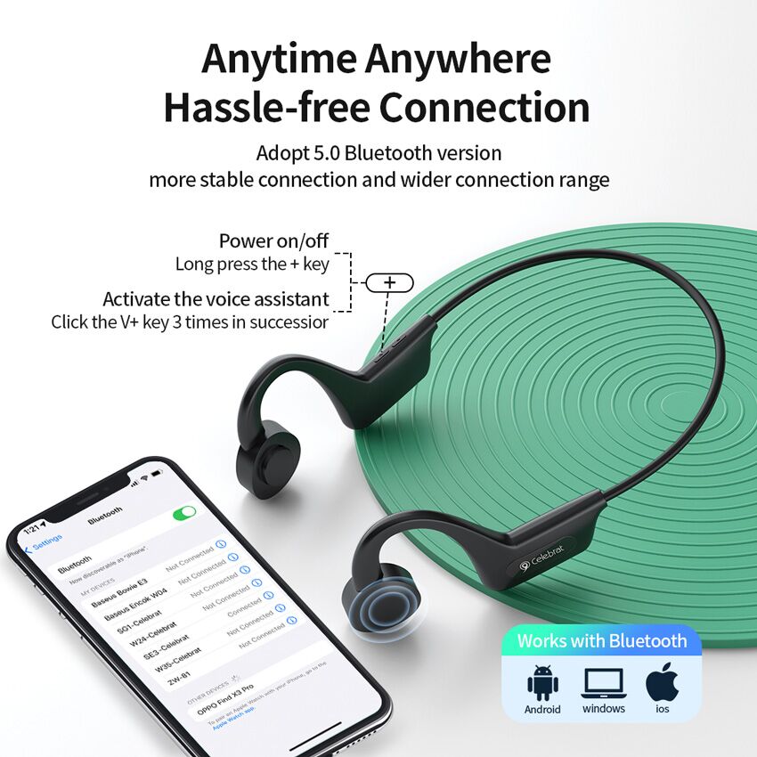 CELEBRAT open earphones SE3, Bluetooth, 180mAh, Φ16mm, μαύρα - Image 7