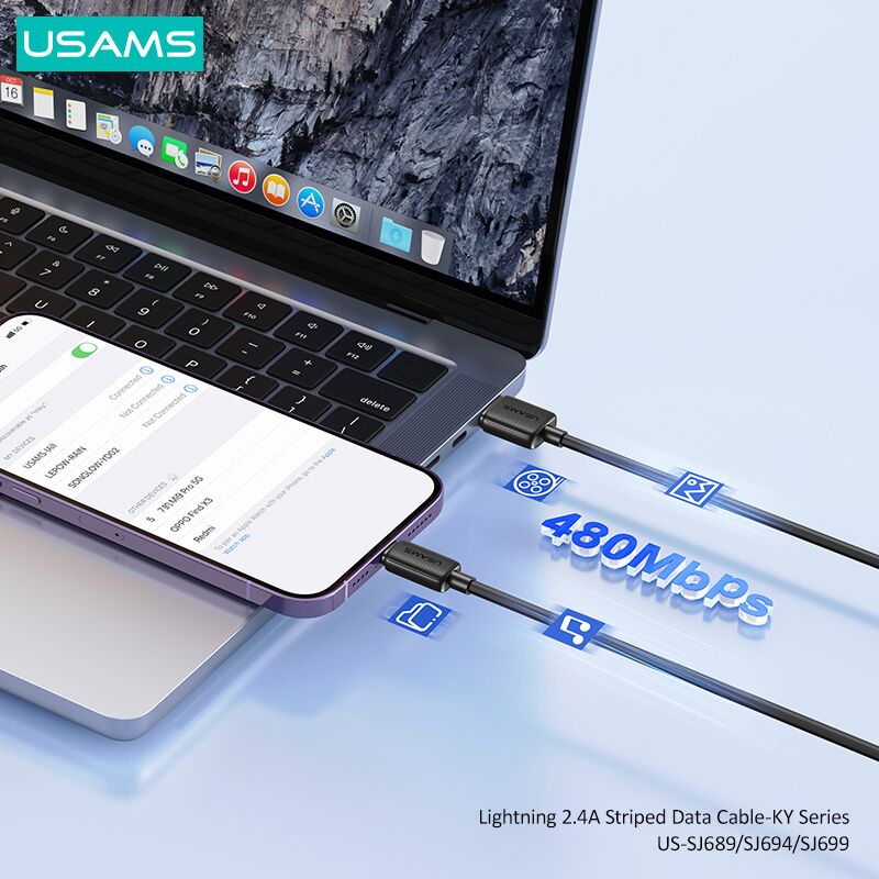 USAMS καλώδιο Lightning σε USB US-SJ694, 2.4A, 480Mbps, 2m, λευκό - Image 3