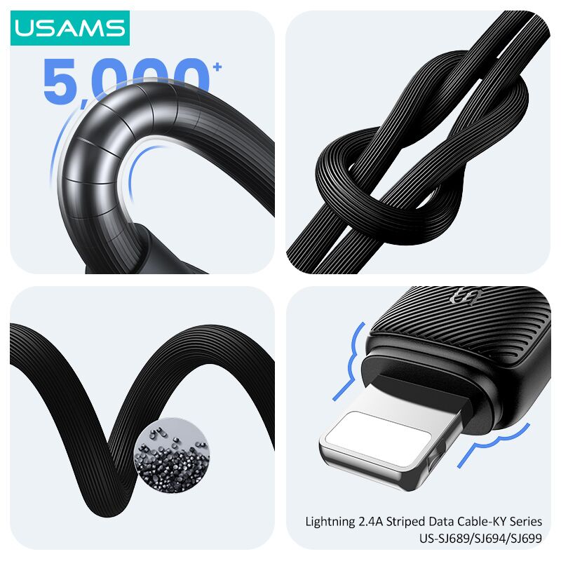 USAMS καλώδιο Lightning σε USB US-SJ694, 2.4A, 480Mbps, 2m, λευκό - Image 4