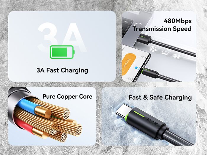 USAMS καλώδιο USB-C σε USB US-SJ732, 3A, 480Mbps, 1m, μαύρο - Image 2
