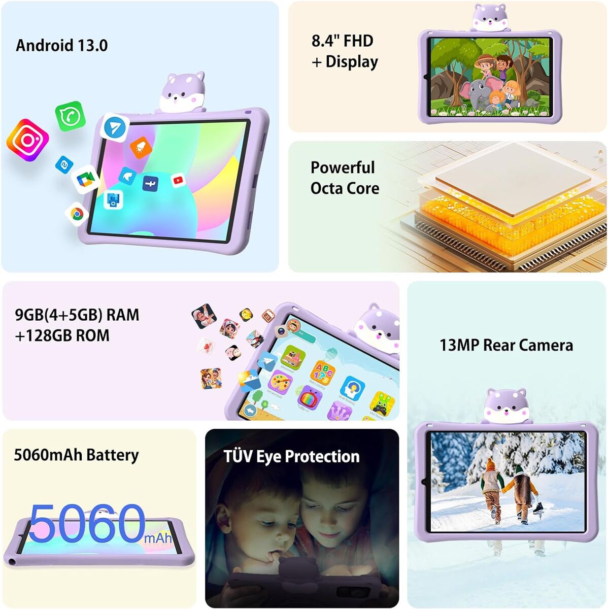 DOOGEE tablet T20 Mini Kids, 8.4", 4/128GB, 4G, Android 13, 5060mAh, μωβ - Image 2