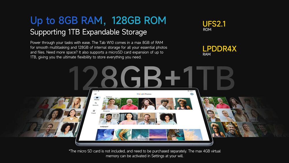 ULEFONE tablet Tab W10, 10.1" HD+, 4/128GB, 6600mAh, Android 14, γκρι - Image 3