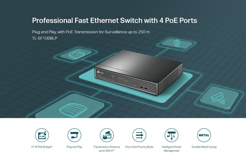 TP-LINK desktop switch TL-SF1008LP, 8-Port 10/100Mbps, 4x PoE, Ver. 2.0 - Image 2