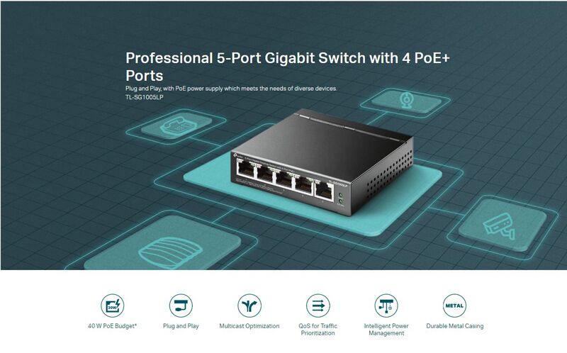 TP-LINK desktop switch TL-SG1005LP, 5-Port Gigabit, 4x PoE+, Ver. 2.0 - Image 2