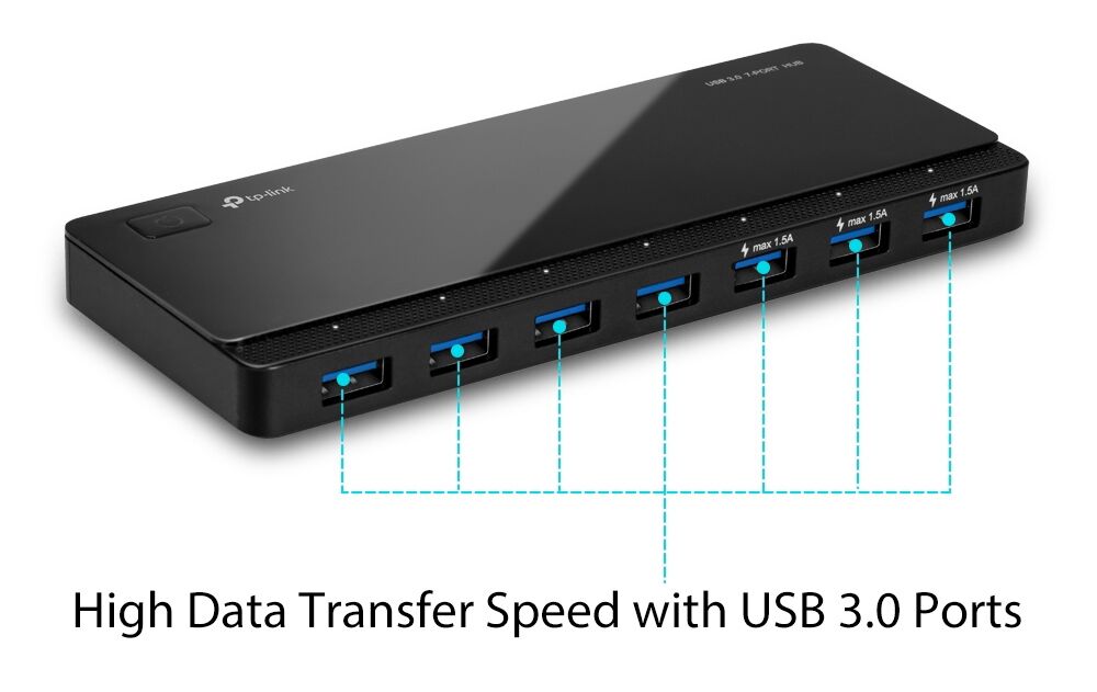 TP-LINK USB hub UH700, 7x θυρών, 5Gbps, 5V/1.5A, USB σύνδεση, μαύρο - Image 3
