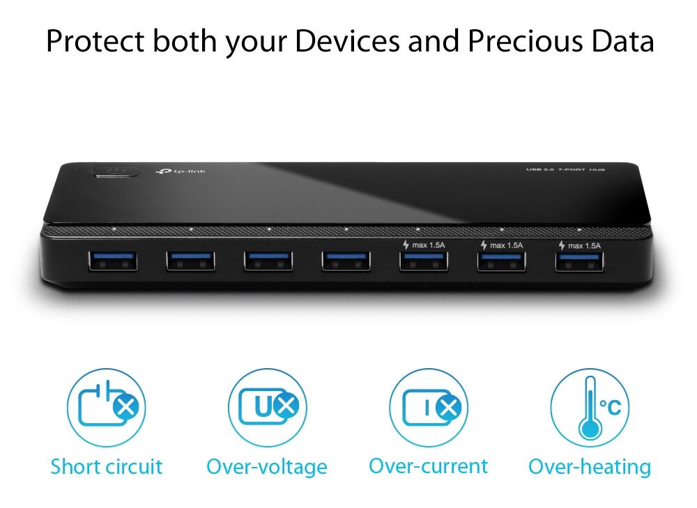 TP-LINK USB hub UH700, 7x θυρών, 5Gbps, 5V/1.5A, USB σύνδεση, μαύρο - Image 4