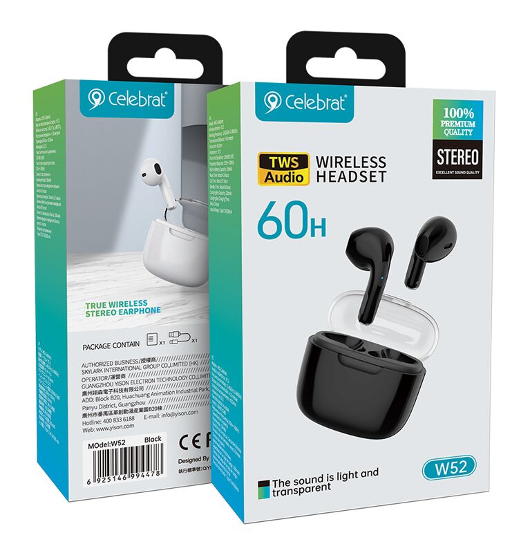 CELEBRAT earphones με θήκη φόρτισης W52, True Wireless, Φ13mm, μαύρα - Image 4