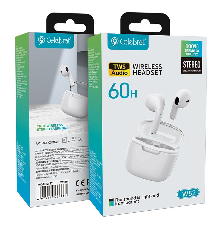 CELEBRAT earphones με θήκη φόρτισης W52, True Wireless, Φ13mm, λευκά - Image 4