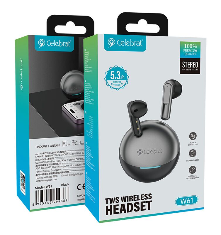 CELEBRAT earphones με θήκη φόρτισης W61, True Wireless, 13mm, 25/200mAh, μαύρα - Image 4