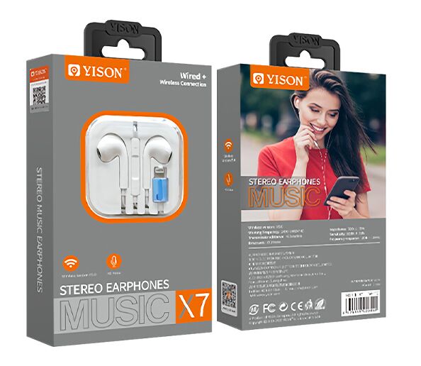 YISON earphones με μικρόφωνο X7, Lightning σύνδεση, Φ14mm, 1.2m, λευκά - Image 4
