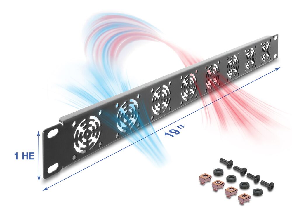 DELOCK κάλυμμα για 8x 40mm ανεμιστήρες 67414 για rack 19"/1U, μεταλλικό, μαύρο - Image 2