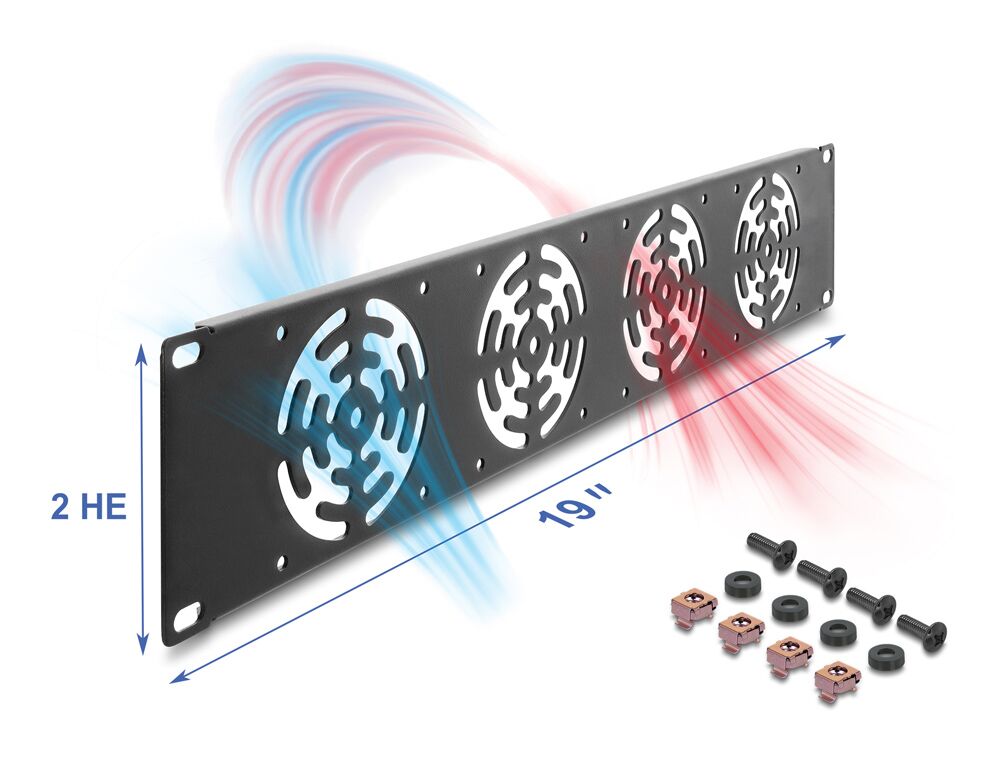DELOCK κάλυμμα για 4x 80mm ανεμιστήρες 67416 για rack 19"/2U, μεταλλικό, μαύρο - Image 2